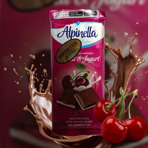 Chocolate Alpinella Com Recheio de Cereja e Iogurte 100g